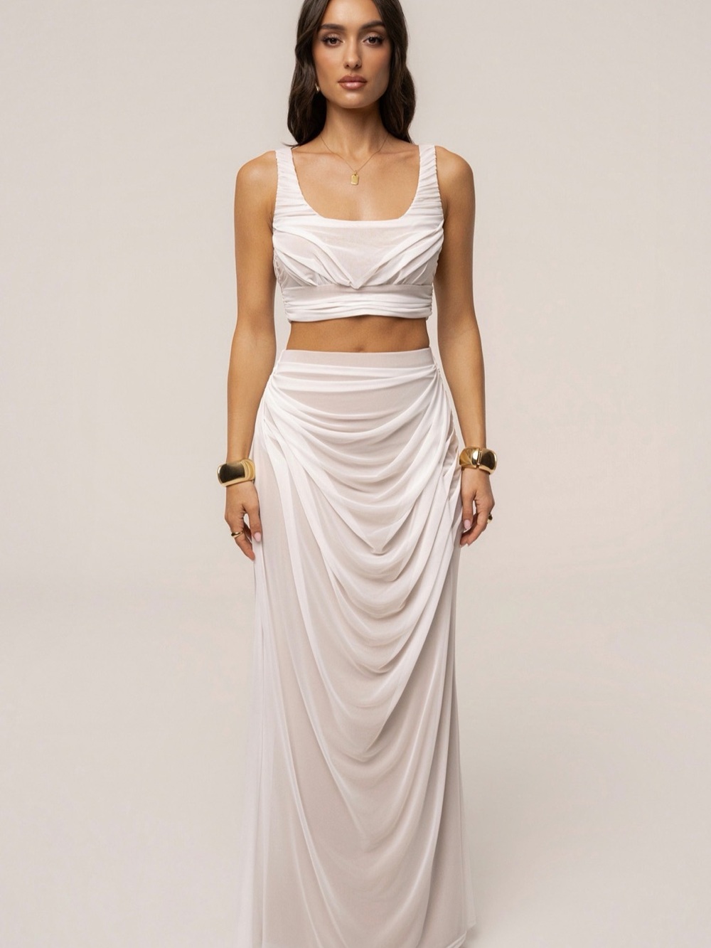 JLUXLABEL Cream Draped Maxi Skirt